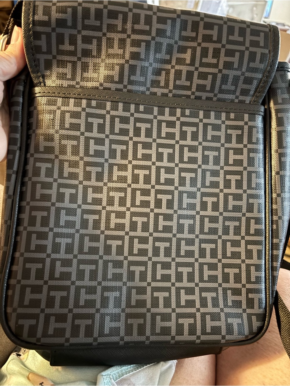 Tommy Hilfiger Black & Gray Monogram Crossbody Messenger